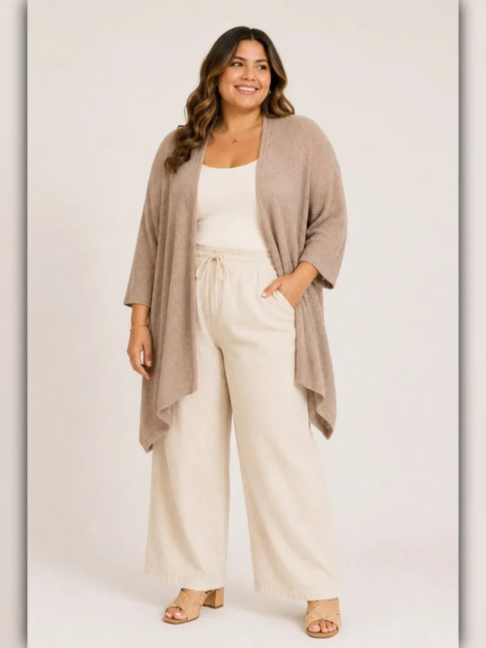 A215-A • Taupe Lightweight Folded Cuff Cardigan